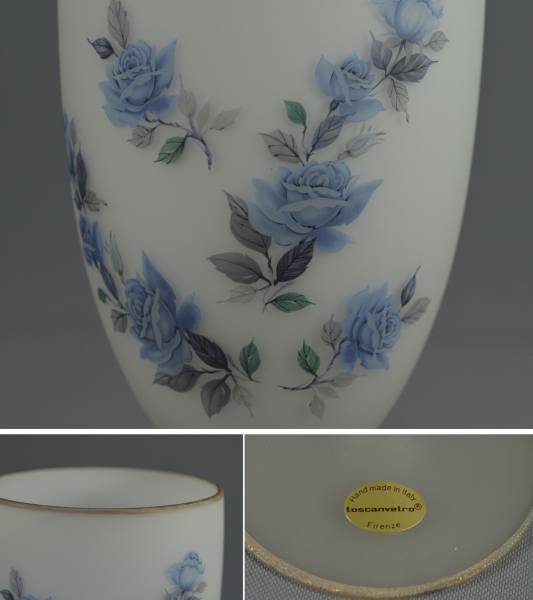 イタリア フィレンツェ 青い薔薇文様の花瓶 フラワーベース | D-plus-stock
